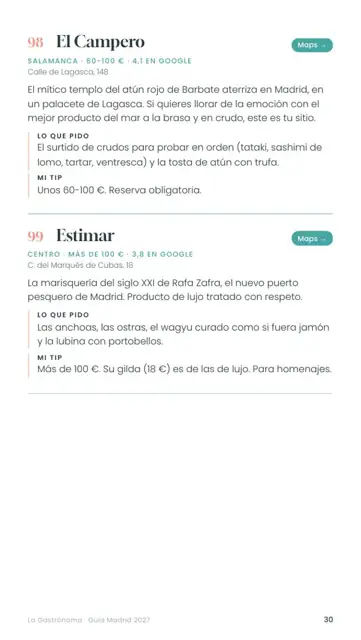 Fichas de restaurantes